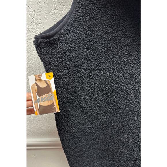 AVIA Women’s Black Full Zip Faux Shearling Hooded Vest Front Pockets K606 - Picture 12 of 15